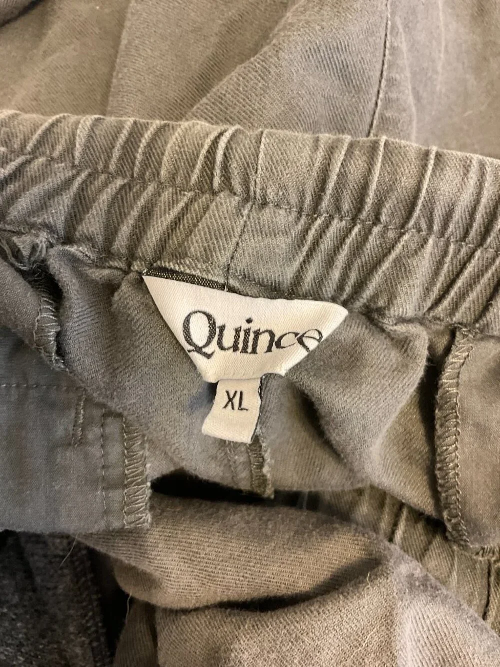 Quince Linen Blend Pants XL Dark Gray Elastic Tie Waist Pockets Straight Leg